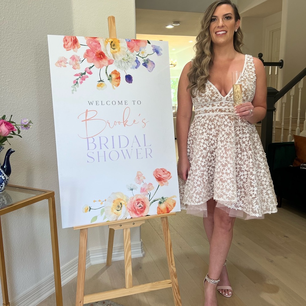 Nadine Merabi bridal shower dress